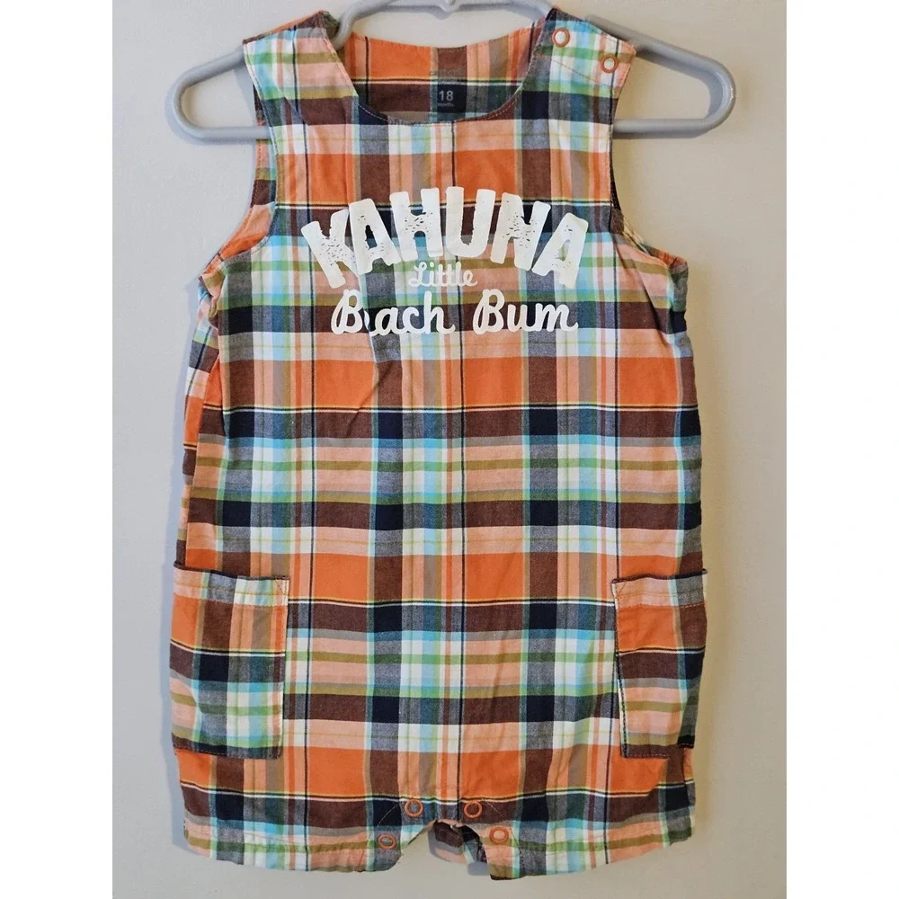 Carter's Kahuna Little Beach Bum‎ Plaid Romper 18M Summer Sleeveless Cotton Baby